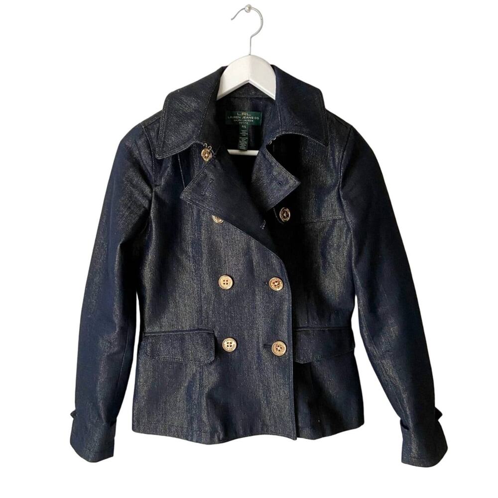 Ralph Lauren Double Breasted Metallic Sparkle Jean Jacket Size Small Petite